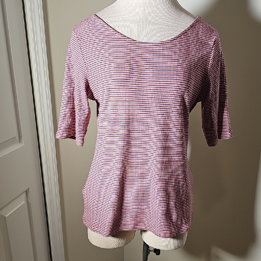 Promod, Striped Pink/ Blue Women's Top.‎ XL. NWT. LOW BACK.